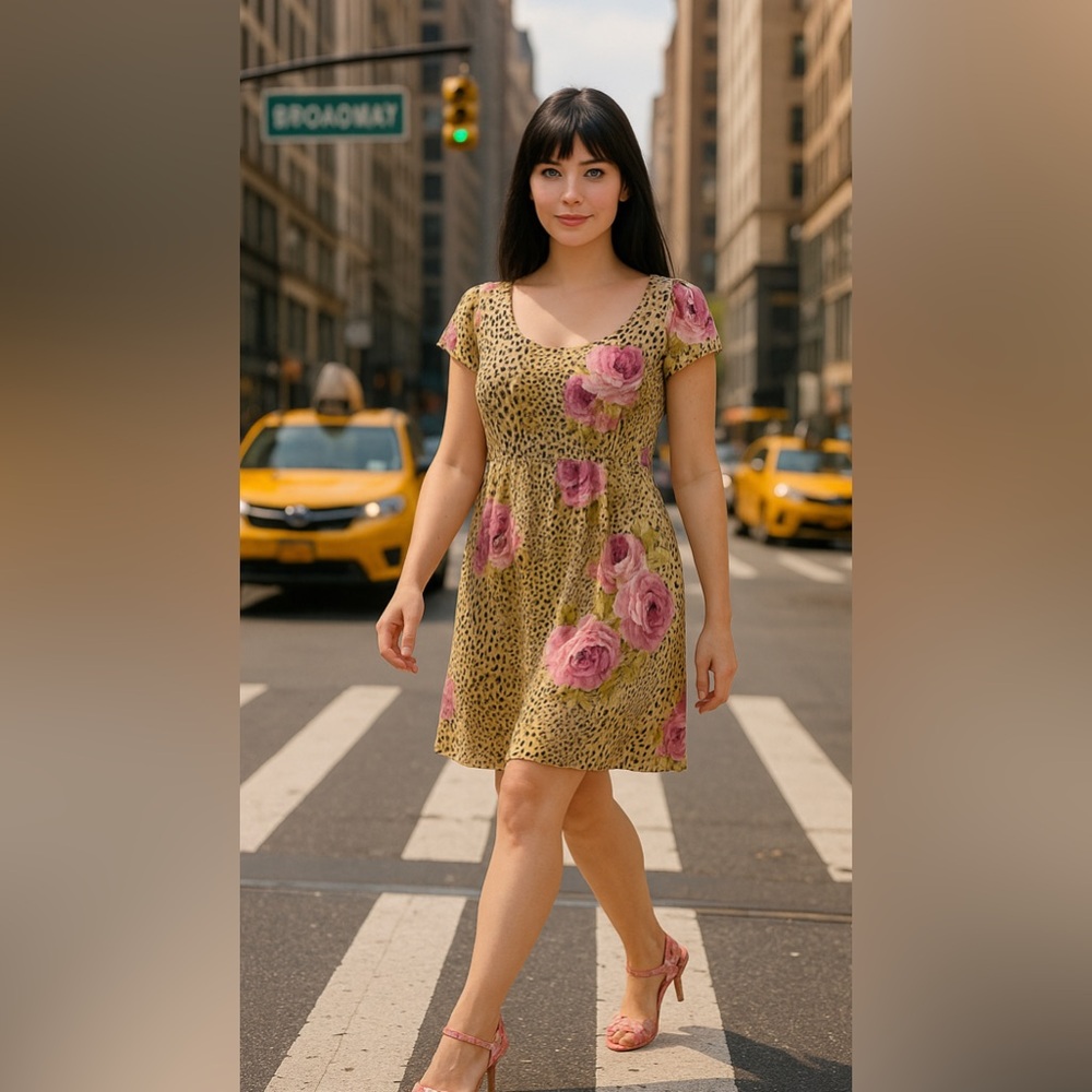 NWT Anthropologie Chaundry Leopard Print Blouse/mini dress with Pink Flloral M 🌸